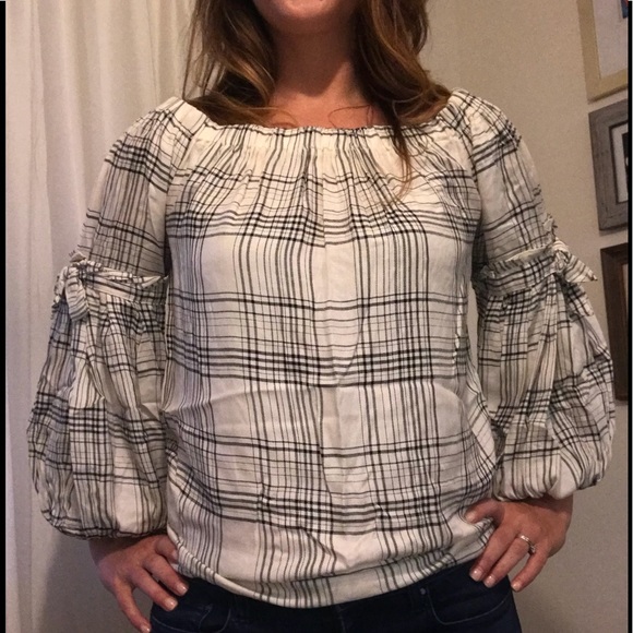 Nordstrom Black and white plaid peasant top - Picture 5 of 6